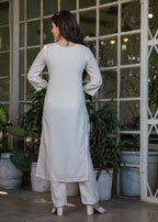 Teeya Creation White Color Viscose Rayon Embroidery Work Fully Stitched Kurti Set - Distacart