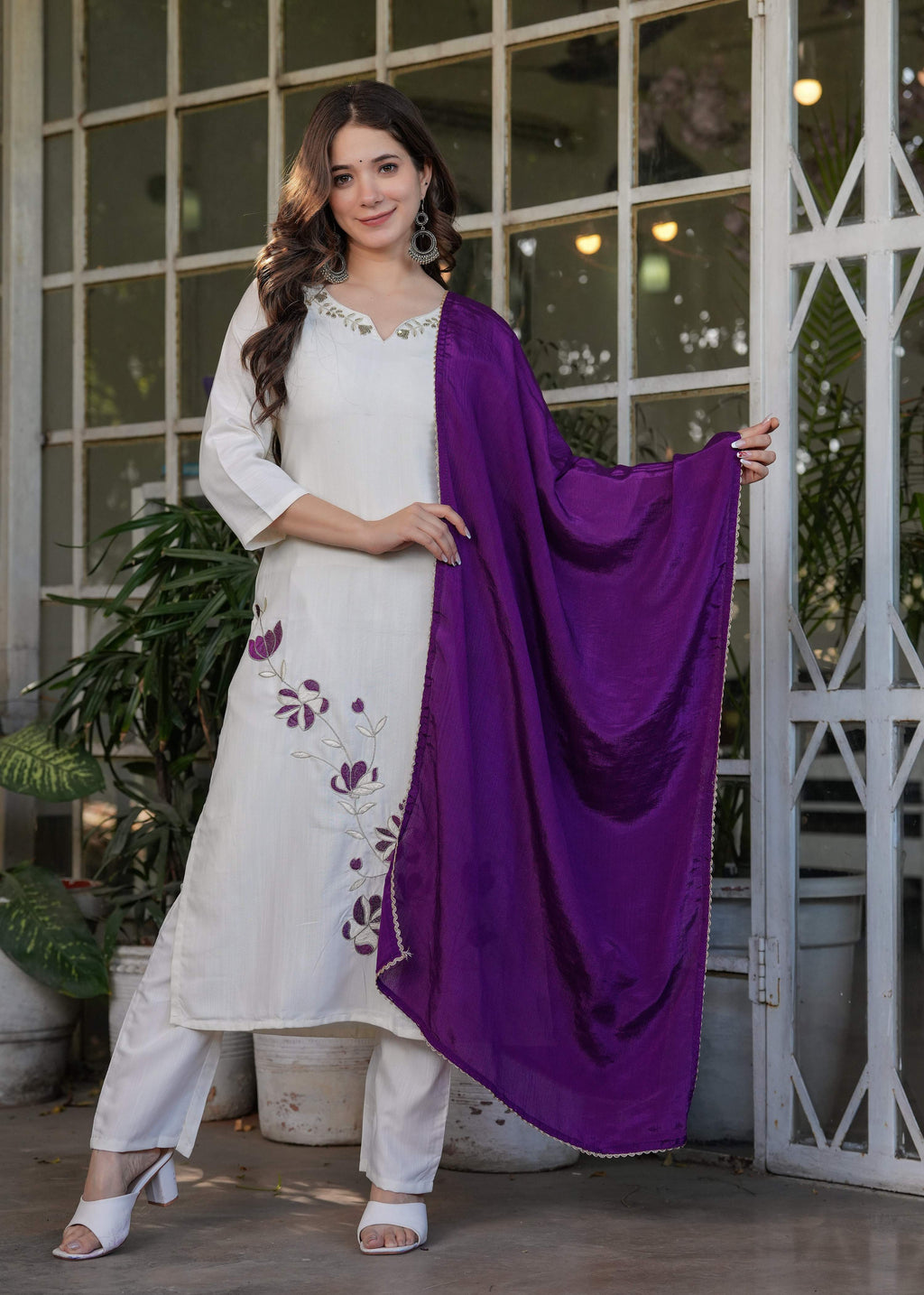 Teeya Creation White Color Viscose Rayon Embroidery Work Fully Stitched Kurti Set - Distacart