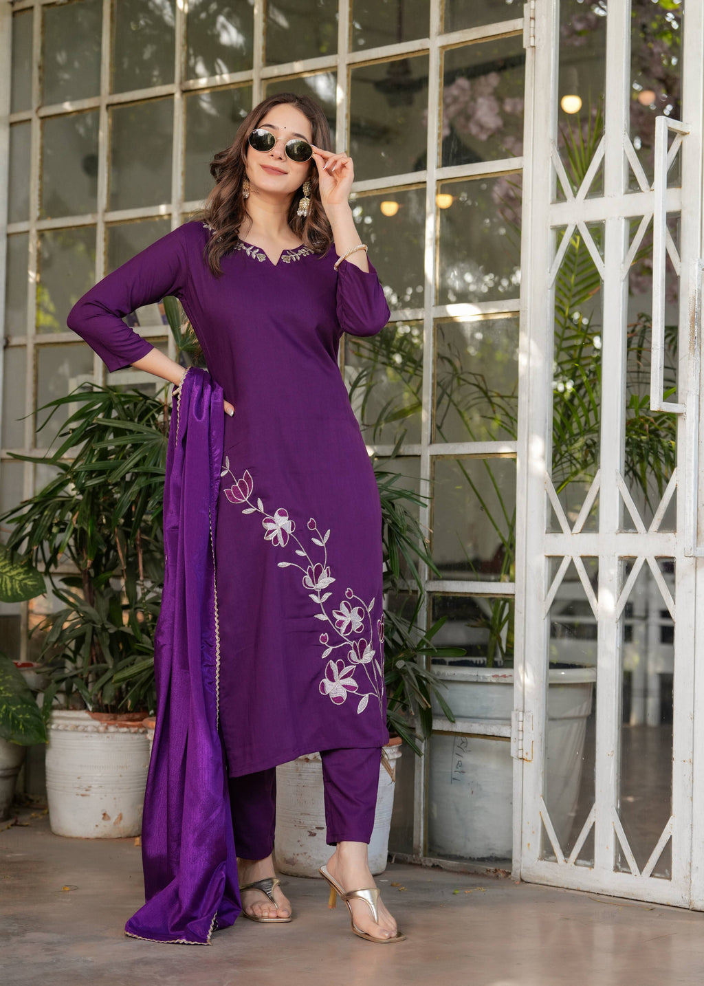 Teeya Creation Wine Color Viscose Rayon Embroidery Work Fully Stitched Kurti Set - Distacart