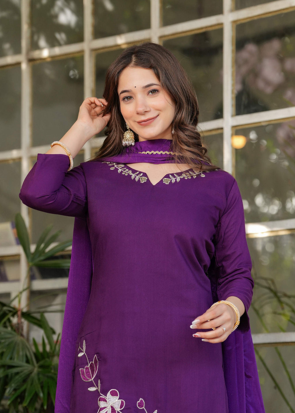 Teeya Creation Wine Color Viscose Rayon Embroidery Work Fully Stitched Kurti Set - Distacart