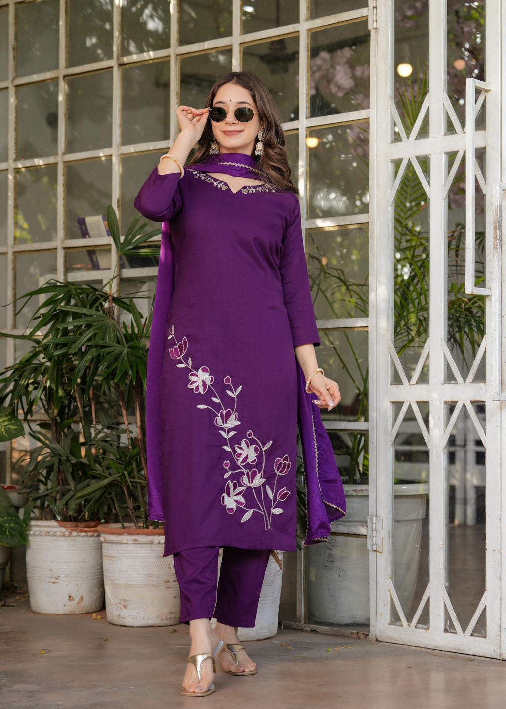 The52 Beautiful Thread Work Viscose Rayon Fabric Straight Kurta, Pant and Dupatta Set - Distacart
