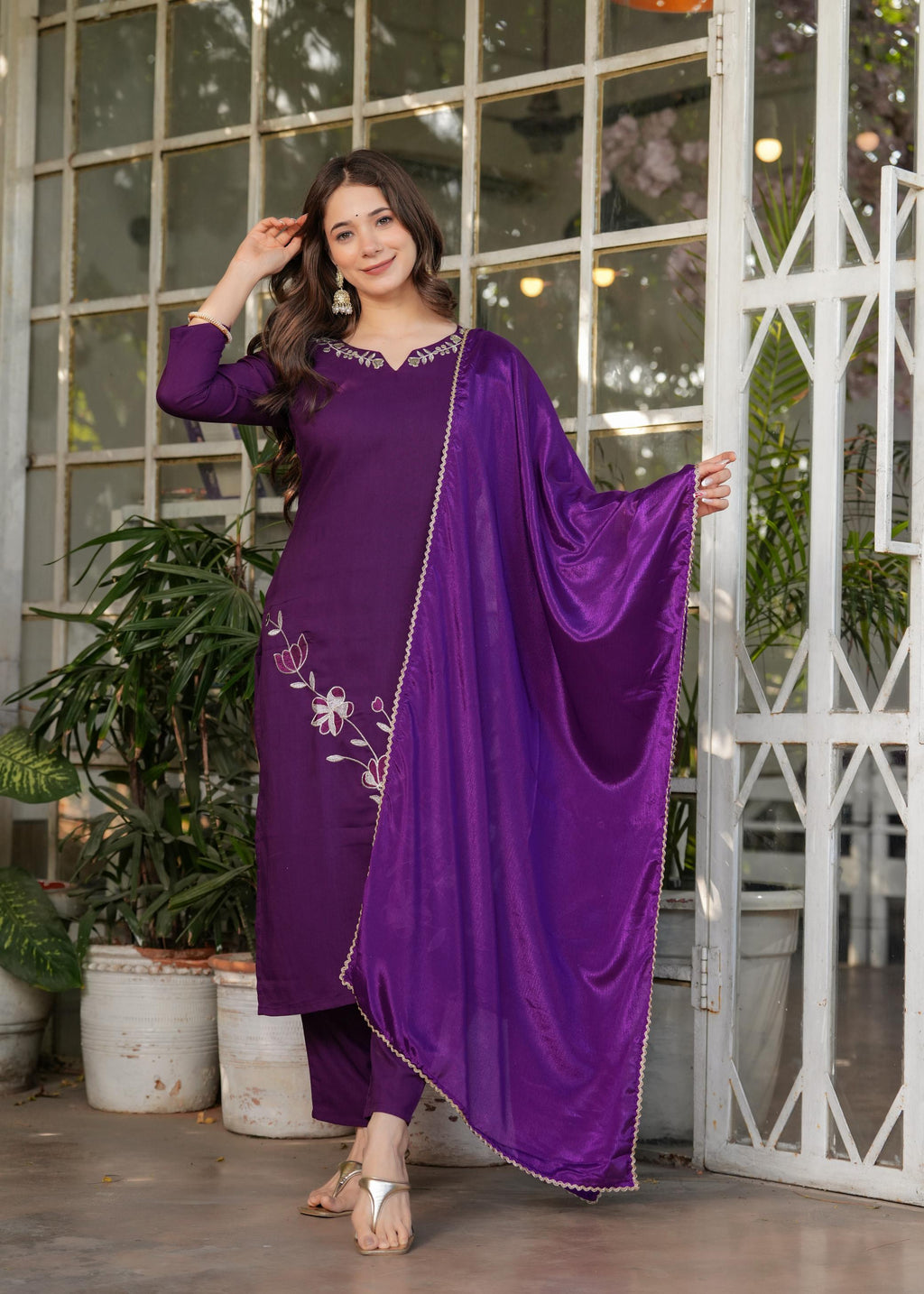 The52 Beautiful Thread Work Viscose Rayon Fabric Straight Kurta, Pant and Dupatta Set - Distacart