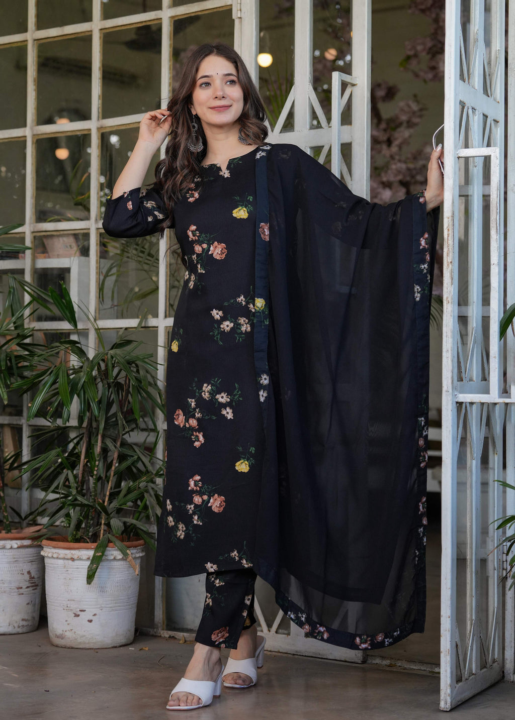 Teeya Creation Black Color Silk Blend Digital Print Fully Stitched Kurti Set - Distacart