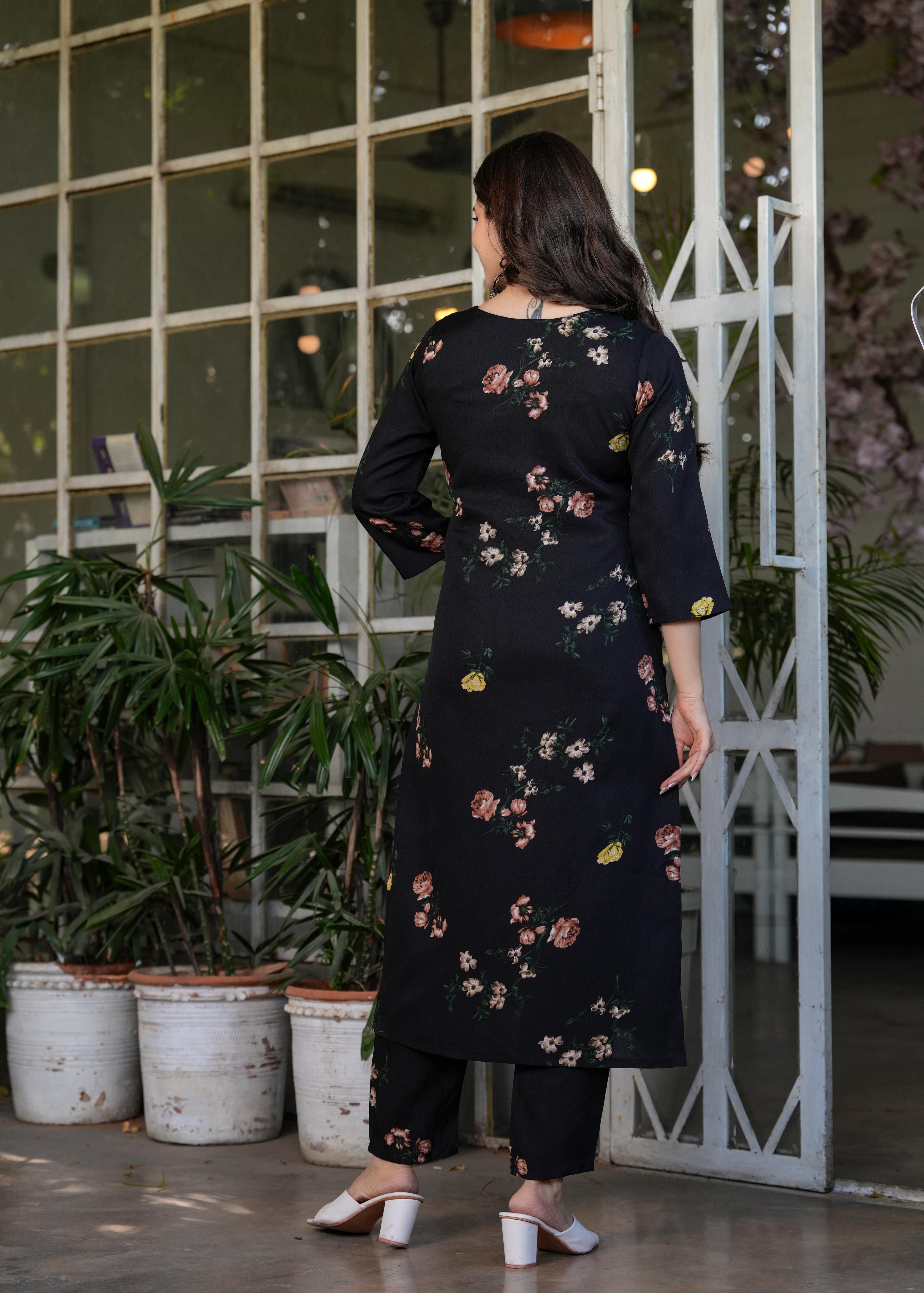 The52 French Crepe Fabric work Straight cut Kurta, Pant and Dupatta Set - Distacart