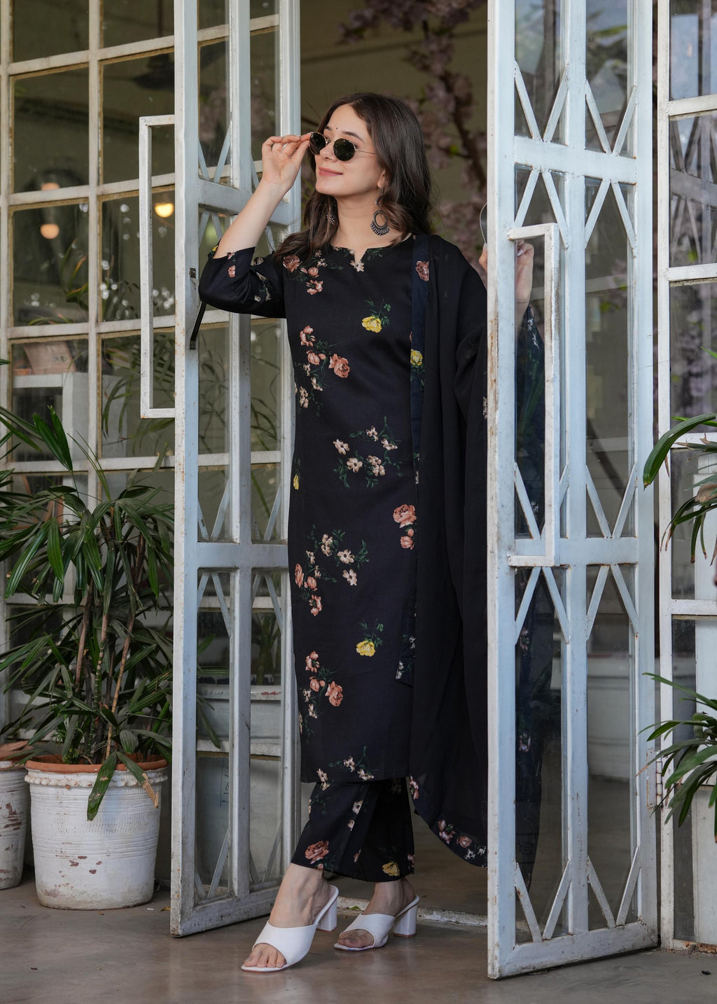 The52 French Crepe Fabric work Straight cut Kurta, Pant and Dupatta Set - Distacart