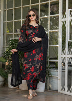 The52 Women's Printed Silk Blend Fabric Straight Kurta, Pant and Dupatta Set - Distacart