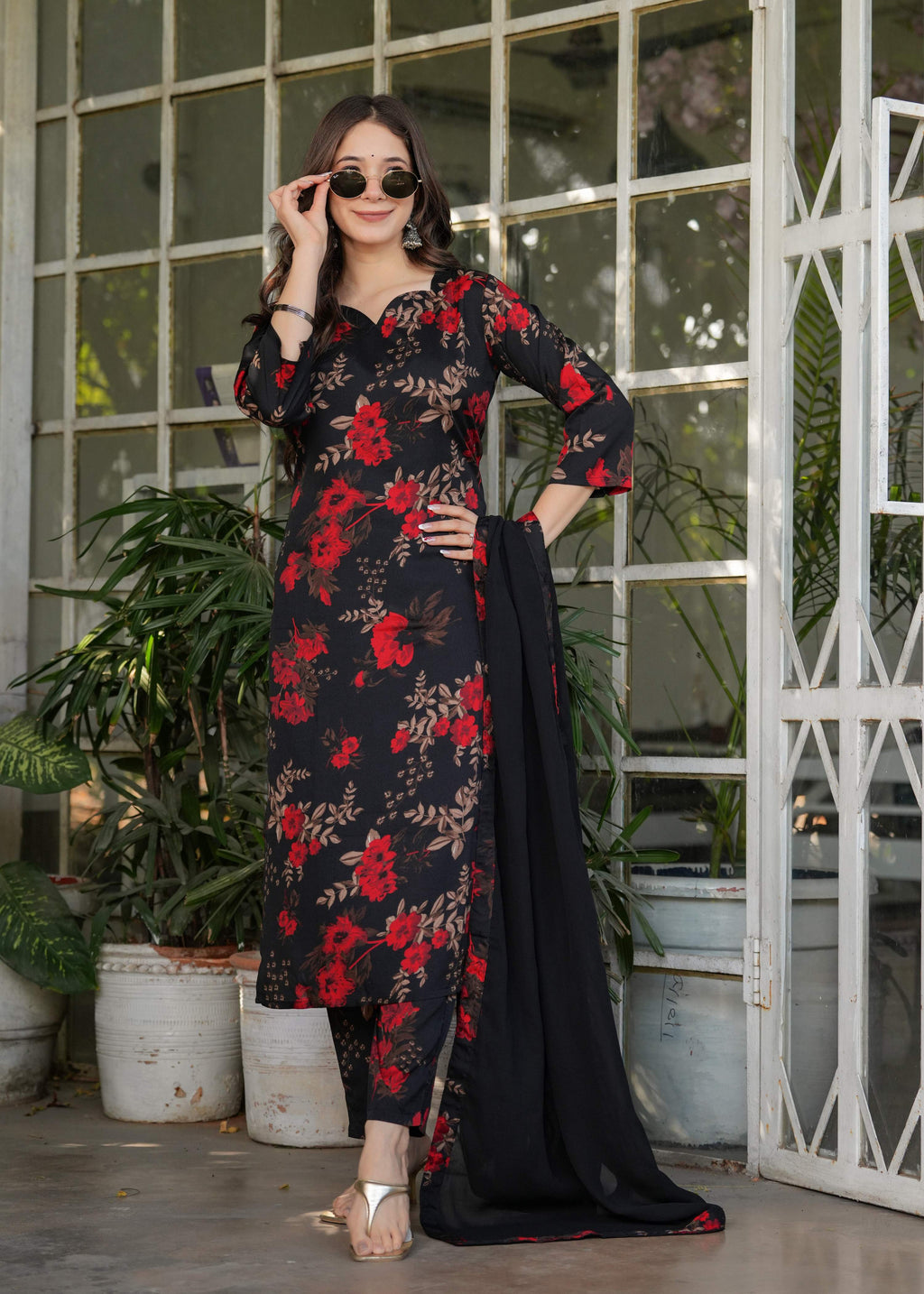 Teeya Creation Black Color Silk Blend Digital Print Fully Stitched Kurti Set - Distacart