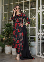 Teeya Creation Black Color Silk Blend Digital Print Fully Stitched Kurti Set - Distacart