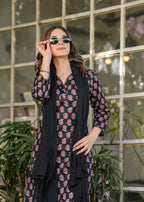 Teeya Creation Black Color Pure Cotton Digital Print Fully Stitched Kurti Set - Distacart