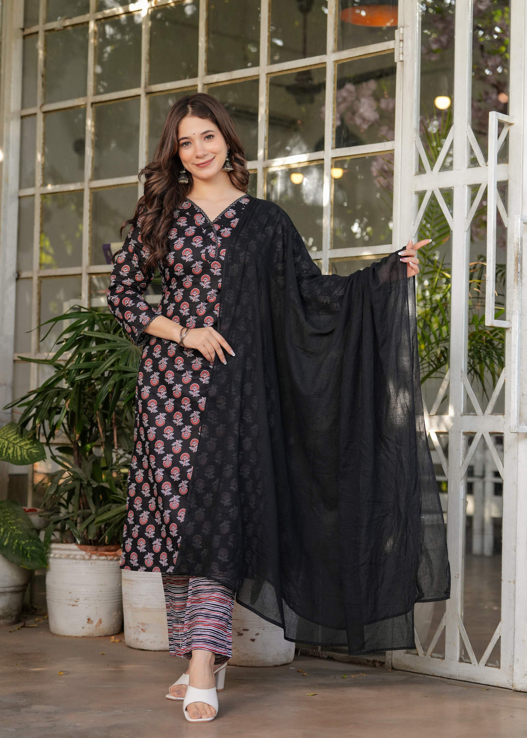 Teeya Creation Black Color Pure Cotton Digital Print Fully Stitched Kurti Set - Distacart