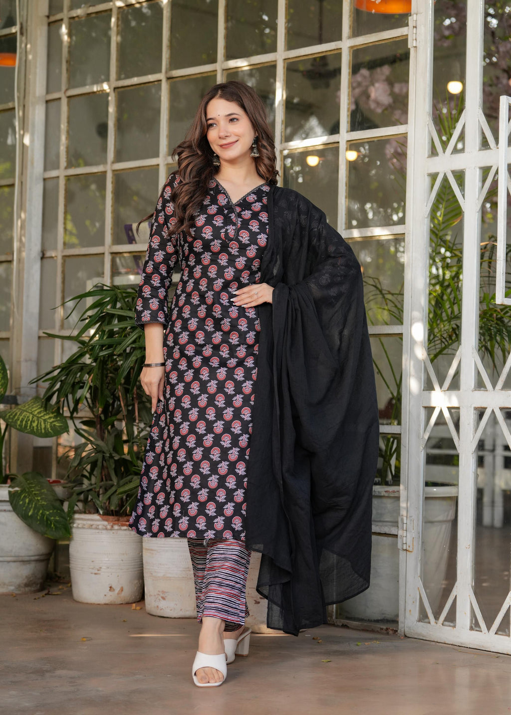 The52 Women's Printed Pure Cotton Fabric Straight Kurta, Pant and Dupatta Set - Distacart