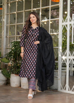 The52 Women's Printed Pure Cotton Fabric Straight Kurta, Pant and Dupatta Set - Distacart