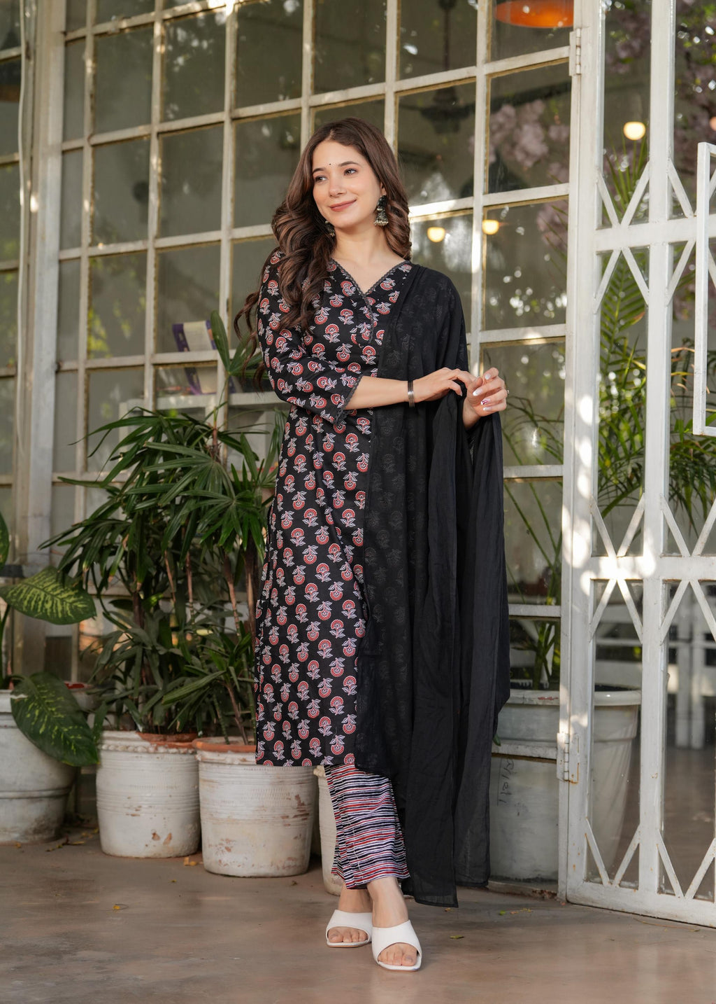The52 Women's Printed Pure Cotton Fabric Straight Kurta, Pant and Dupatta Set - Distacart