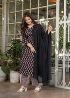 The52 Women's Printed Pure Cotton Fabric Straight Kurta, Pant and Dupatta Set - Distacart