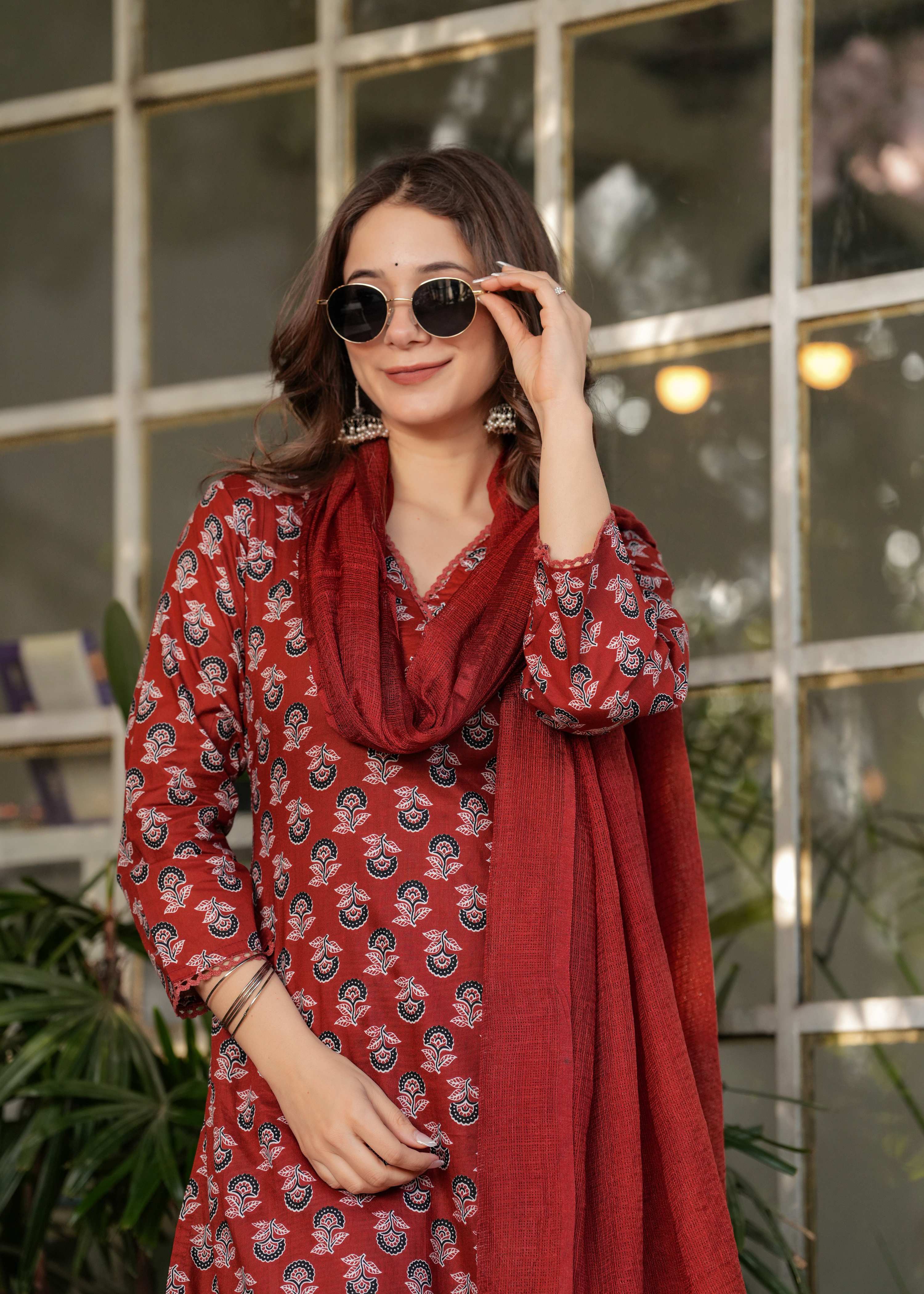 Teeya Creation Red Color Pure Cotton Digital Print Fully Stitched Kurti Set - Distacart