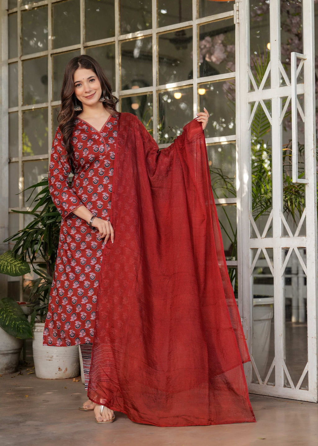 Teeya Creation Red Color Pure Cotton Digital Print Fully Stitched Kurti Set - Distacart
