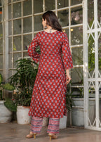 The52 Women's Printed Pure Cotton Fabric Straight Kurta, Pant and Dupatta Set - Distacart