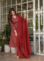 The52 Women's Printed Pure Cotton Fabric Straight Kurta, Pant and Dupatta Set - Distacart