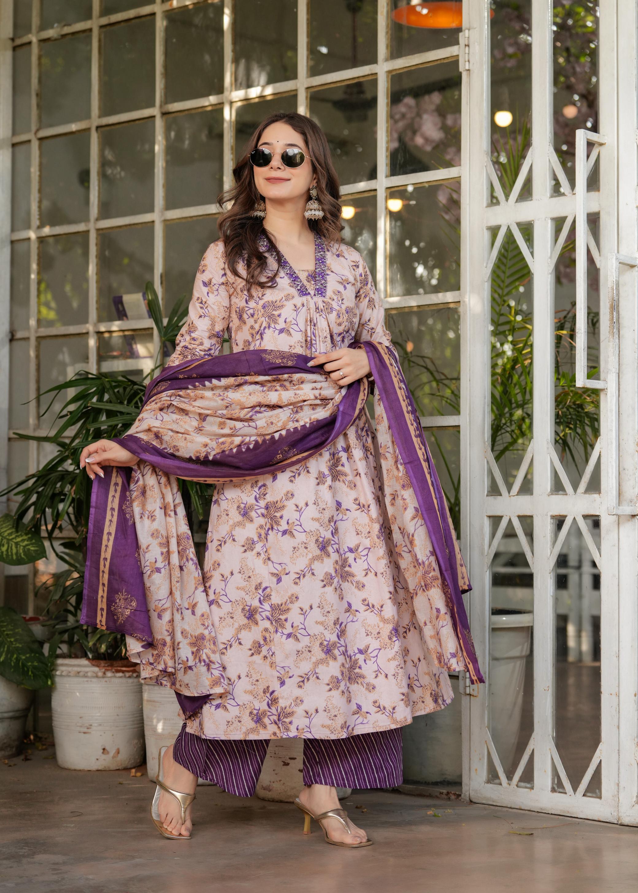 The52 Women's Printed Pure Cotton Fabric Straight Kurta, Pant and Dupatta Set - Distacart