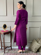 Teeya Creation Purple Color Viscose Chanderi Embroidery Work Fully Stitched Kurti Set - Distacart