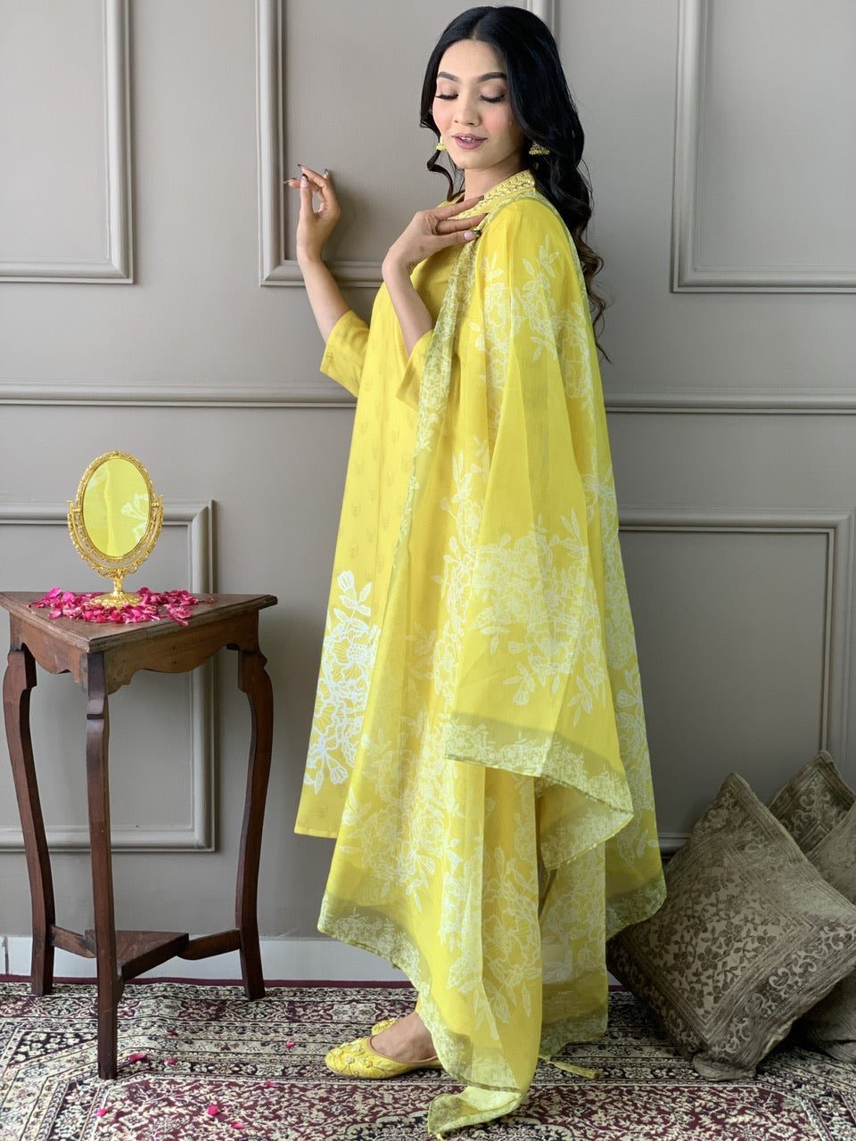 Teeya Creation Olive Color Muslin Silk With Digital Print And Embroidery Work Fully Stitched Kurti Set - Distacart