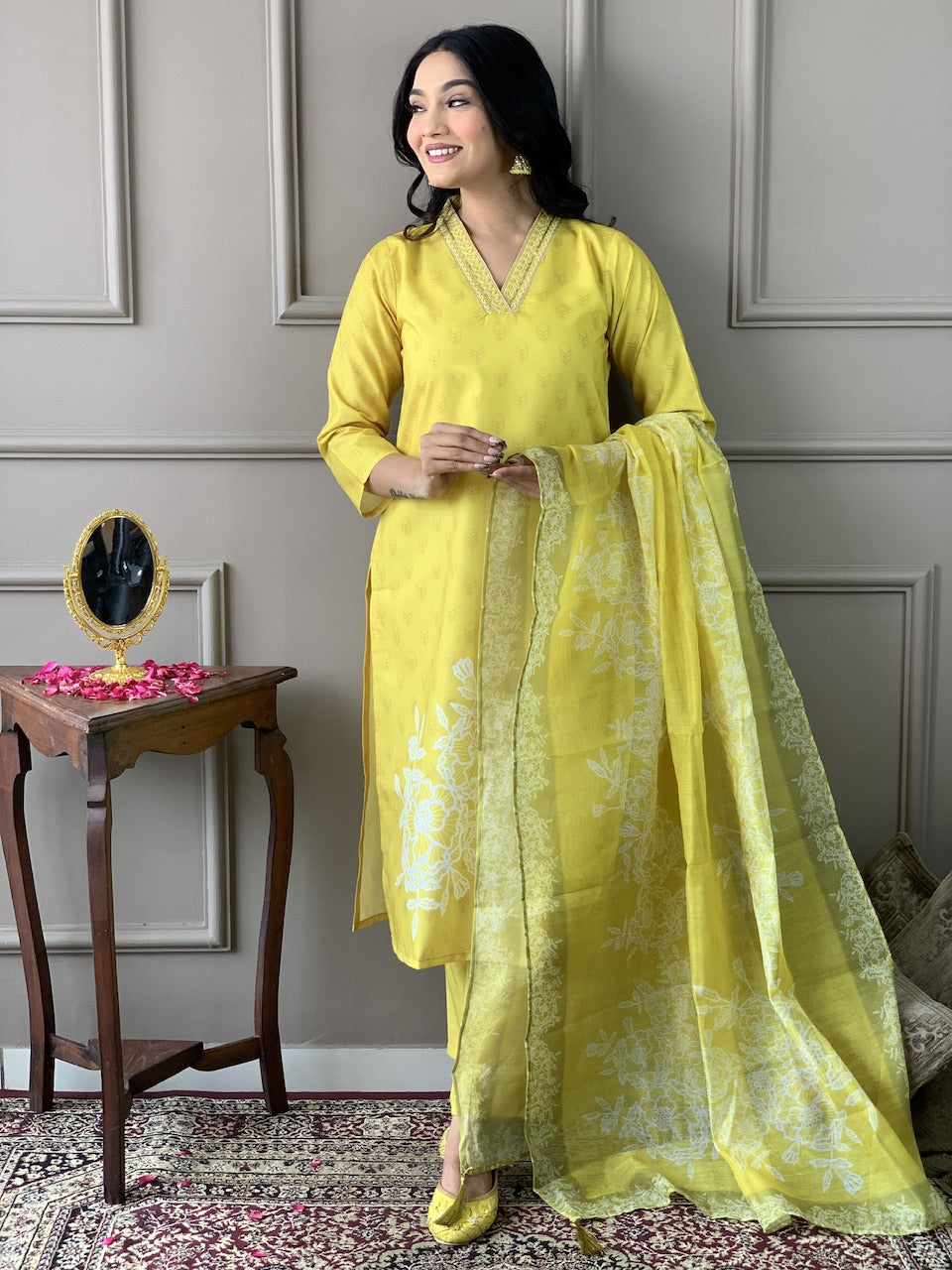 Teeya Creation Olive Color Muslin Silk With Digital Print And Embroidery Work Fully Stitched Kurti Set - Distacart
