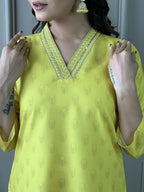 The52 Yellow Embroidered Rayon Fabric Straight Kurta, Pant and Dupatta Set - Distacart