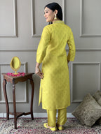 Teeya Creation Olive Color Muslin Silk With Digital Print And Embroidery Work Fully Stitched Kurti Set - Distacart