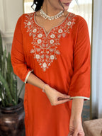 The52 Women's Beautiful Viscose Chinon Embroidered Straight Kurta with Pant And Dupatta Set - Distacart