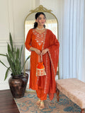 The52 Women's Beautiful Viscose Chinon Embroidered Straight Kurta with Pant And Dupatta Set - Distacart