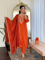 The52 Women's Beautiful Viscose Chinon Embroidered Straight Kurta with Pant And Dupatta Set - Distacart