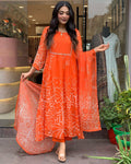 Teeya Creation Orange Color Faux Georgette With Digital Print And Embroidery Work Fully Stitched Kurti Set - Distacart