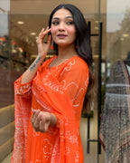 Teeya Creation Orange Color Faux Georgette With Digital Print And Embroidery Work Fully Stitched Kurti Set - Distacart