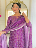 Teeya Creation Purple Color French Crepe With Digital Print And Embroidery Work Fully Stitched Kurti Set - Distacart