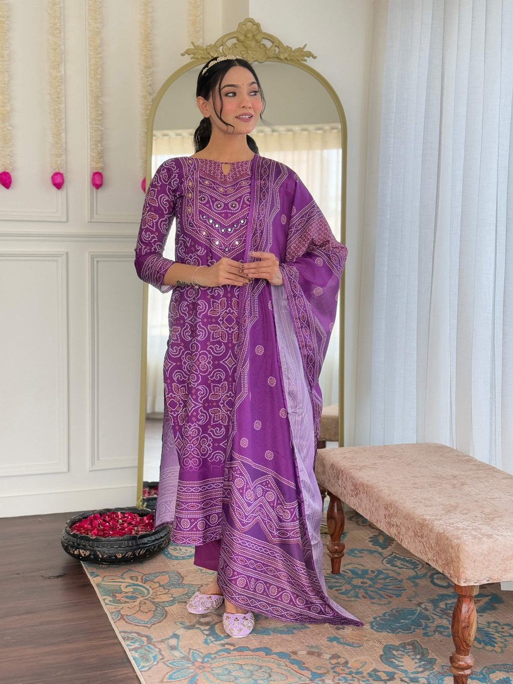 Teeya Creation Purple Color French Crepe With Digital Print And Embroidery Work Fully Stitched Kurti Set - Distacart