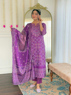 Teeya Creation Purple Color French Crepe With Digital Print And Embroidery Work Fully Stitched Kurti Set - Distacart