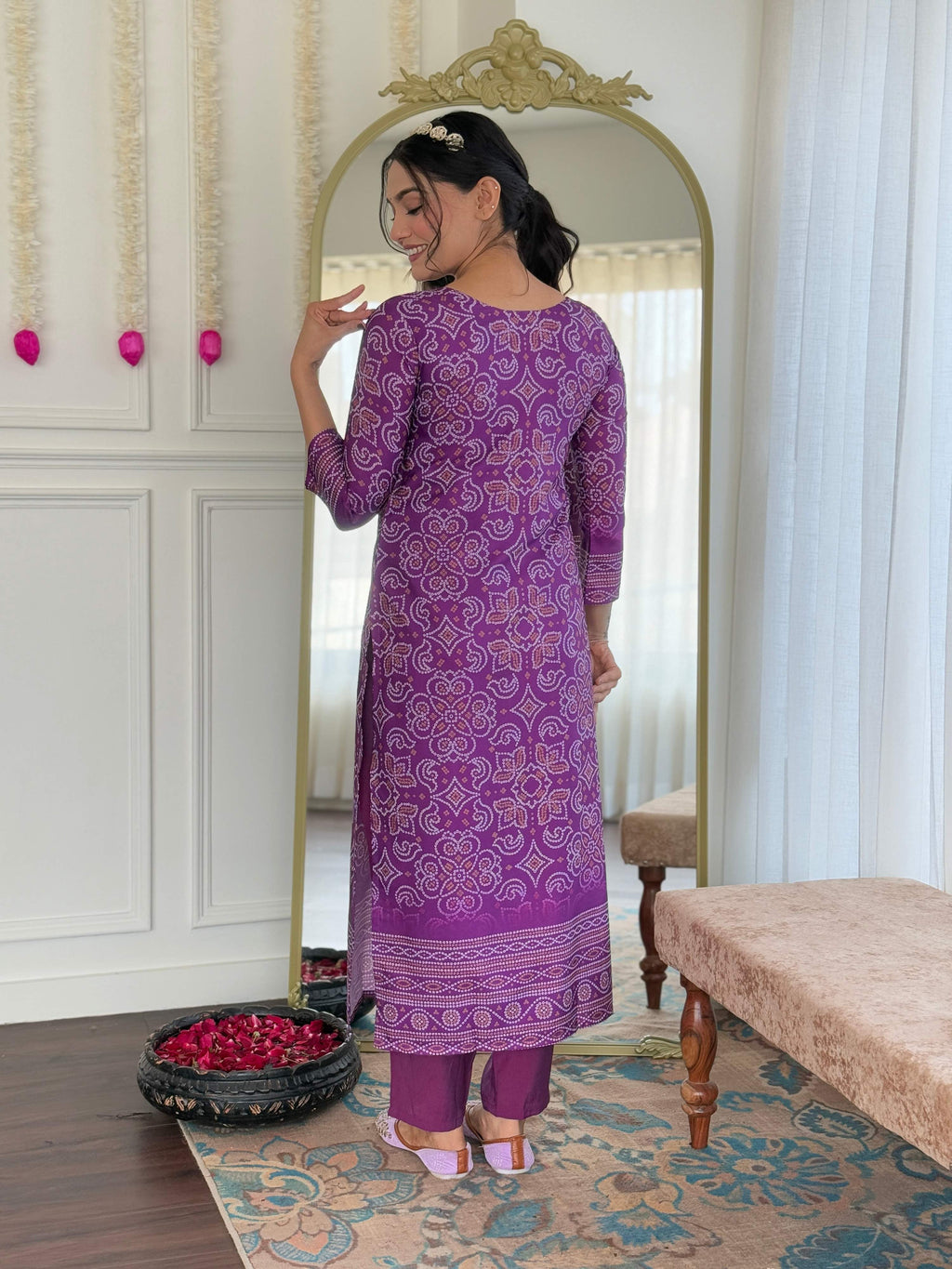 Teeya Creation Purple Color French Crepe With Digital Print And Embroidery Work Fully Stitched Kurti Set - Distacart