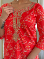 The52 Red French Crepe Fabric Straight Kurta, Pant and Dupatta Set - Distacart