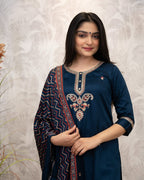 The52 Women's Gorgeous Chanderi Silk Embroidery Straight Kurta with Pant and Dupatta Set - Distacart