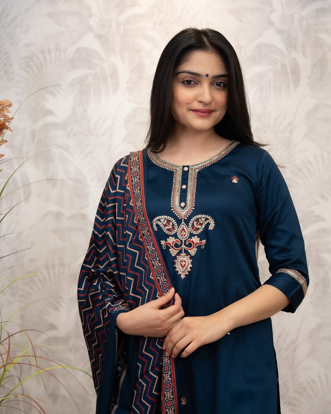 The52 Women's Gorgeous Chanderi Silk Embroidery Straight Kurta with Pant and Dupatta Set - Distacart