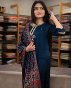 The52 Women's Gorgeous Chanderi Silk Embroidery Straight Kurta with Pant and Dupatta Set - Distacart