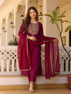 Teeya Creation Maroon Color Rayon Embroidery Work Fully Stitched Kurti Set - Distacart