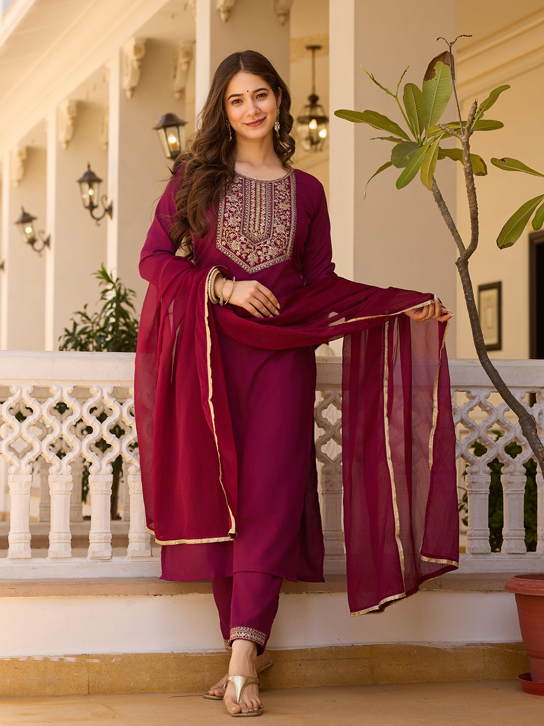 Teeya Creation Maroon Color Rayon Embroidery Work Fully Stitched Kurti Set - Distacart