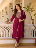 Teeya Creation Maroon Color Rayon Embroidery Work Fully Stitched Kurti Set - Distacart