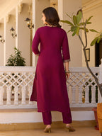Teeya Creation Maroon Color Rayon Embroidery Work Fully Stitched Kurti Set - Distacart