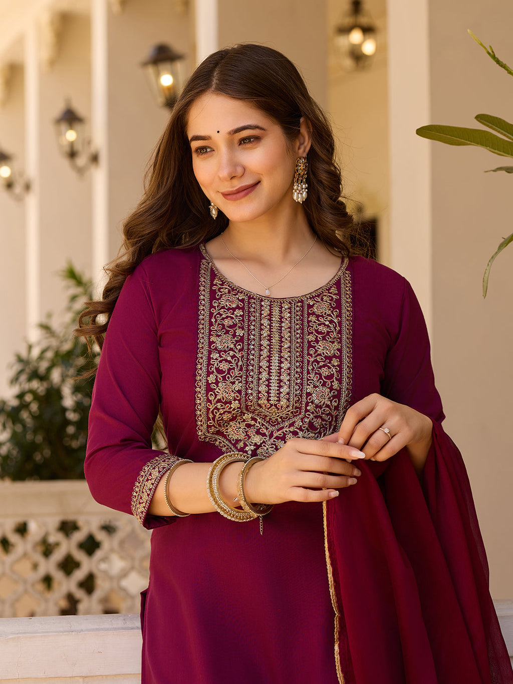 Teeya Creation Maroon Color Rayon Embroidery Work Fully Stitched Kurti Set - Distacart