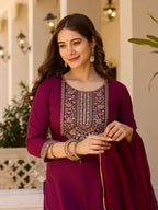 Teeya Creation Maroon Color Rayon Embroidery Work Fully Stitched Kurti Set - Distacart