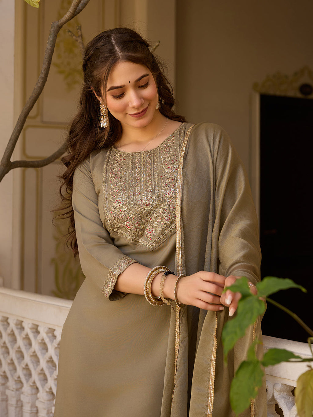 Teeya Creation Deep Stone Color Rayon Embroidery Work Fully Stitched Kurti Set - Distacart