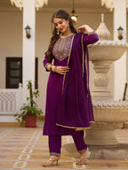 Teeya Creation Wine Color Rayon Embroidery Work Fully Stitched Kurti Set - Distacart