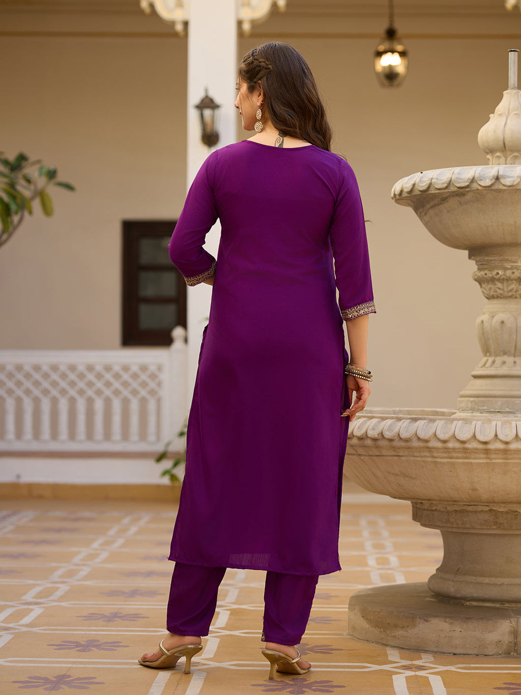 Teeya Creation Wine Color Rayon Embroidery Work Fully Stitched Kurti Set - Distacart